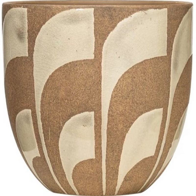 Hand Painted Terracotta White & Tan Flag Planter 6 in