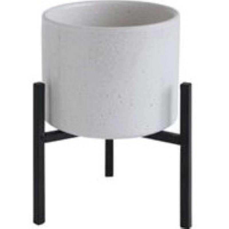 Stoneware White Planter with Stand 4 in