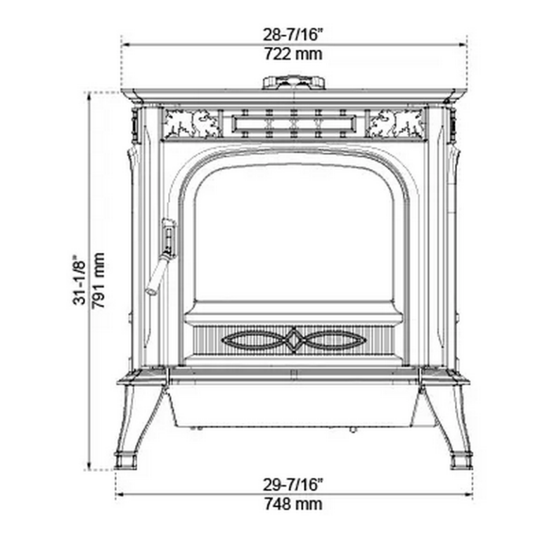 Harman XXV Pellet Stove Front Dimenstions Sketch