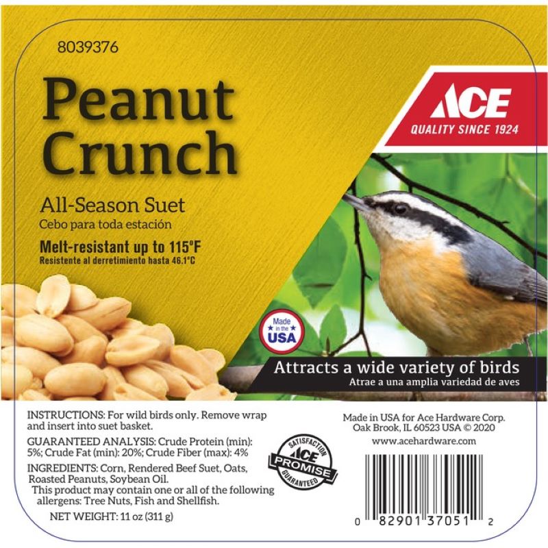 Peanut Crunch Suet Cake 11 oz Bird Food