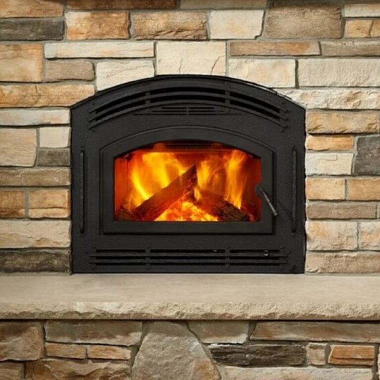 Quadra-Fire Pioneer II Fireplace Model with Stone Surround