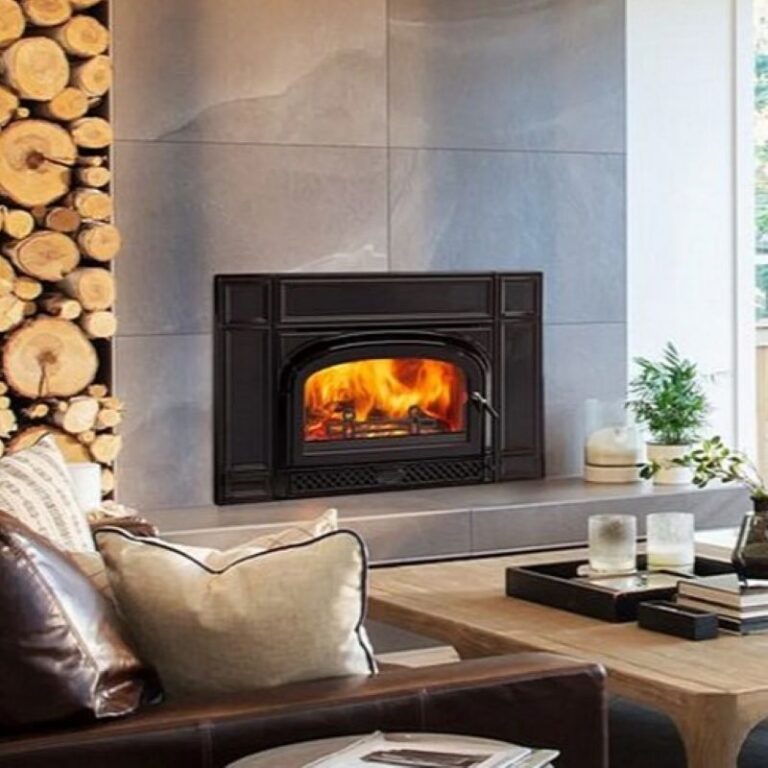Vermont Castings Montpelier II Wood Stove Insert Mahogany Porcelain Modern Surround