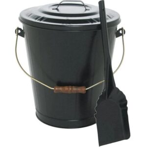 Ash Container and Shovel in Black for Wood Stove Cleanout