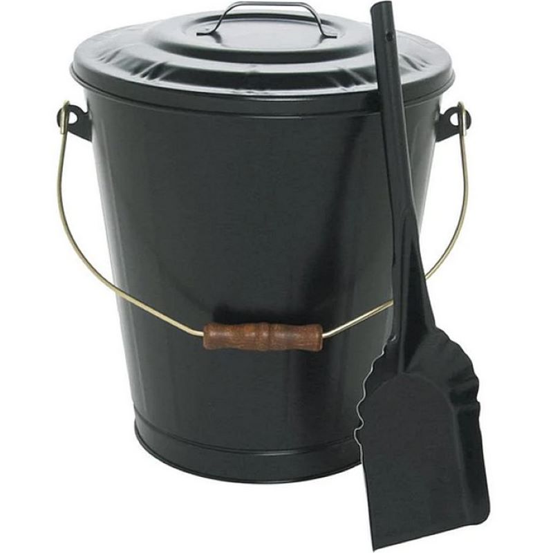 Ash Container and Shovel in Black for Wood Stove Cleanout