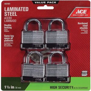Ace 1 5/16 x 1 9/16 inch Steel Double Locking Padlock 4 pack