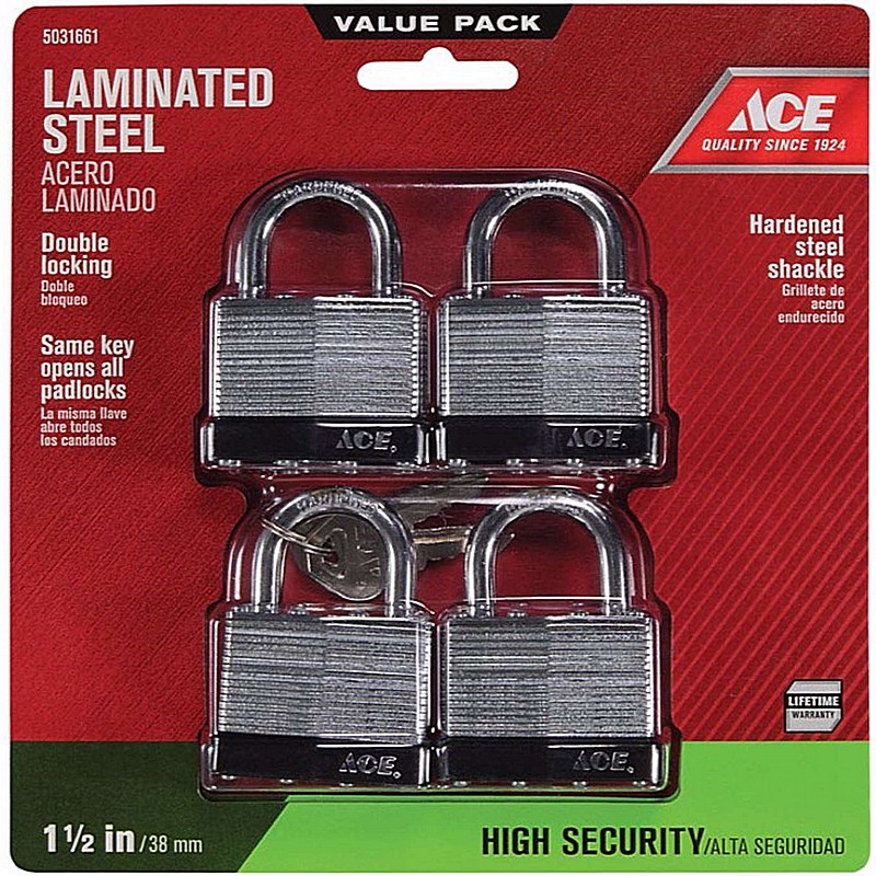 Ace 1 5/16 x 1 9/16 inch Steel Double Locking Padlock 4 pack