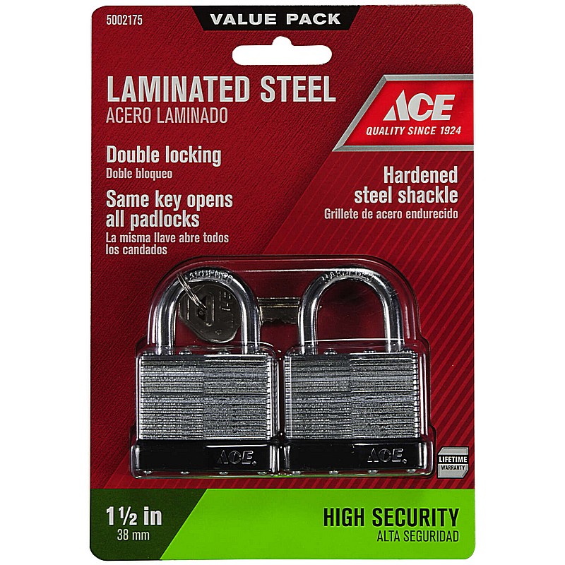 Ace 1 5/16 x 1.5 inch Steel Double Locking Padlock pack of 2 locks