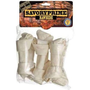 Savory Prime Knotted Rawhide Dog Bone 6 7 6Ct