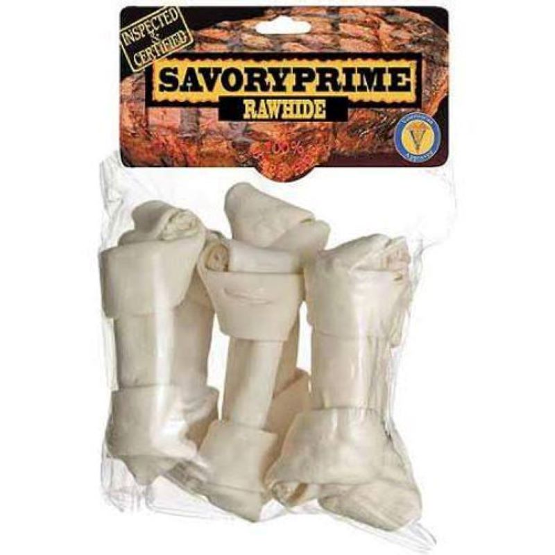 Savory Prime Knotted Rawhide Dog Bone 6 7 6Ct