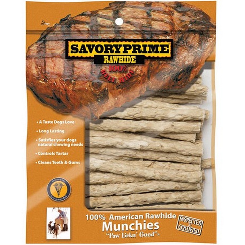 Savory Prime Munchie Natural Rawhide Dog Sticks 30Ct