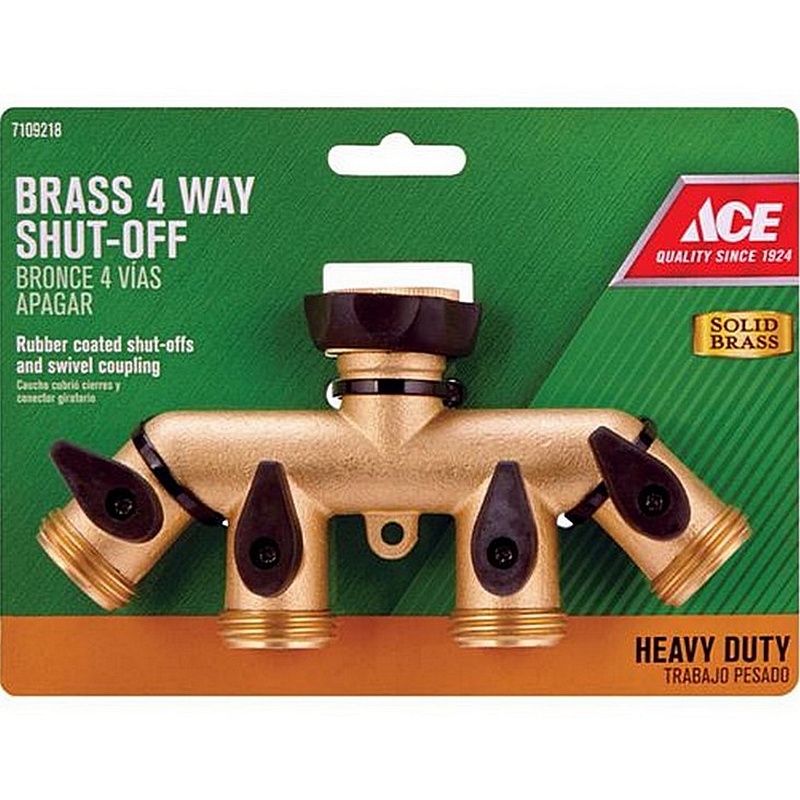 Ace 3-4” Brass Threaded Male-Female Garden Hose 4 Way Manifold