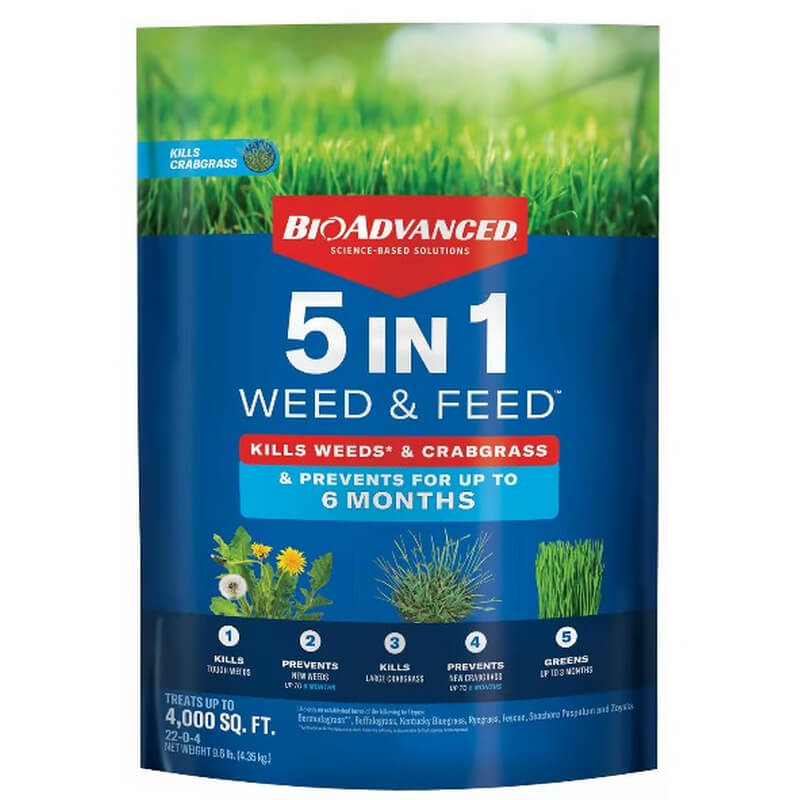 BioAdvanced 5-In-1 Weed & Feed Lawn Fertilizer Granules For All Grasses 9.6 lb