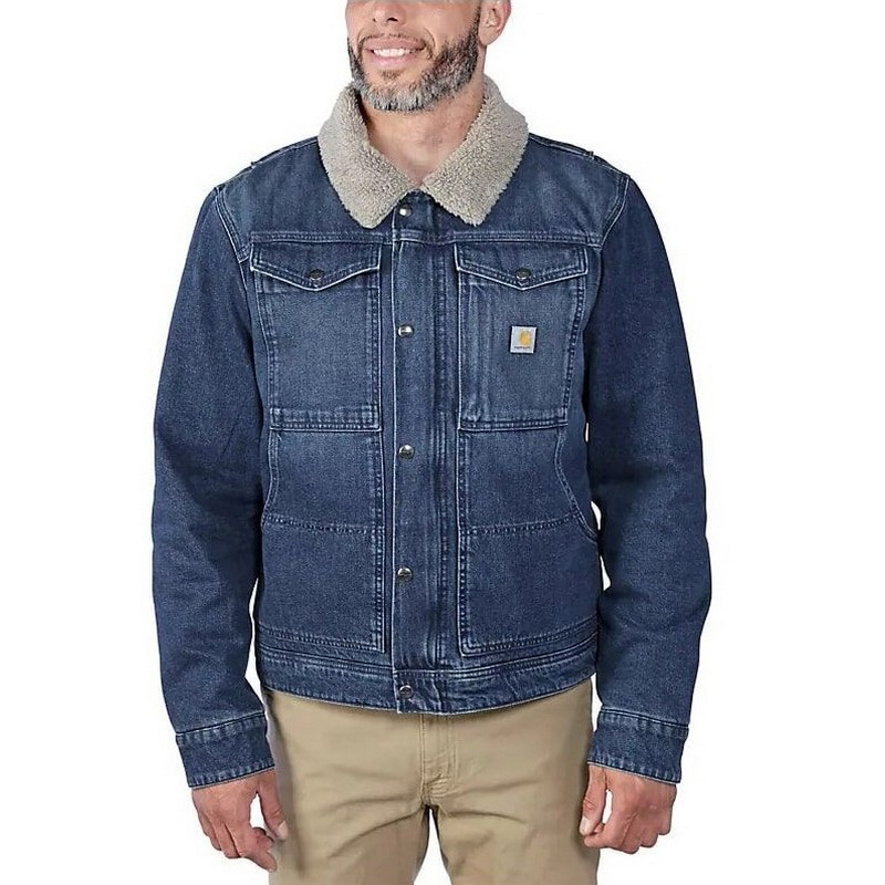 Carhartt Mens Relaxed Fit Denim Sherpa-Lined Jacket