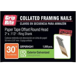 Grip-Rite 30 Degree Paper Tape Hot Galvanized Offset Round Framing Nail 2"x .113”