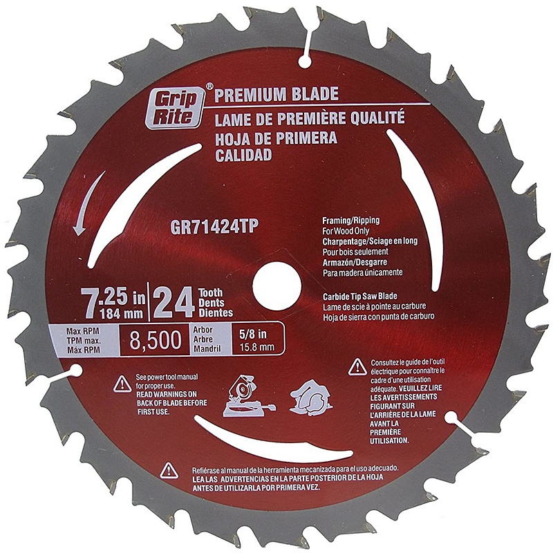 Grip-Rite Premium Carbide Circular Saw Blade 24TPI 7-1/4”