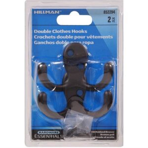 Hillman Double Clothes Hooks Oil Rubbed Bronze 2 ct