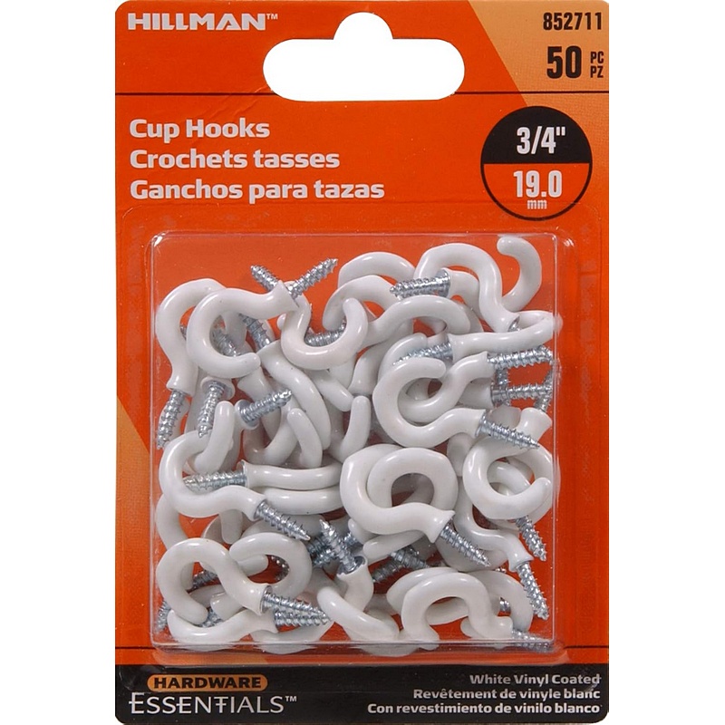 Hillman White Vinyl Cup Hooks 3/4” 50 ct