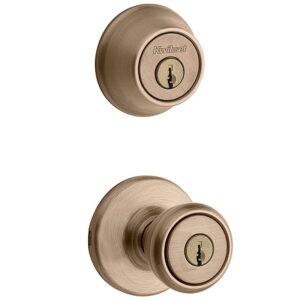 Kwikset Antique Brass Entry Lock Single Cylinder Deadbolt Door Knob