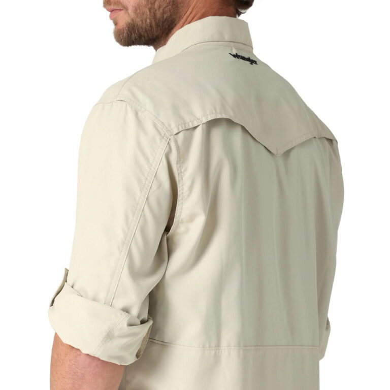 Wrangler Mens Western Performance Snap Shirt Solid Beige back