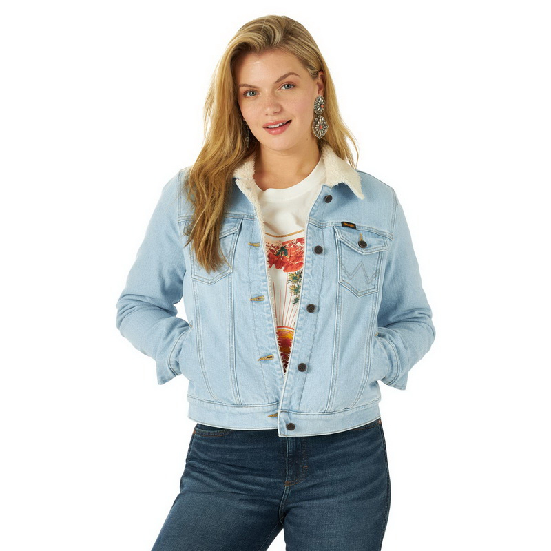 Wrangler Womens Western Retro Sherpa Bleached Denim