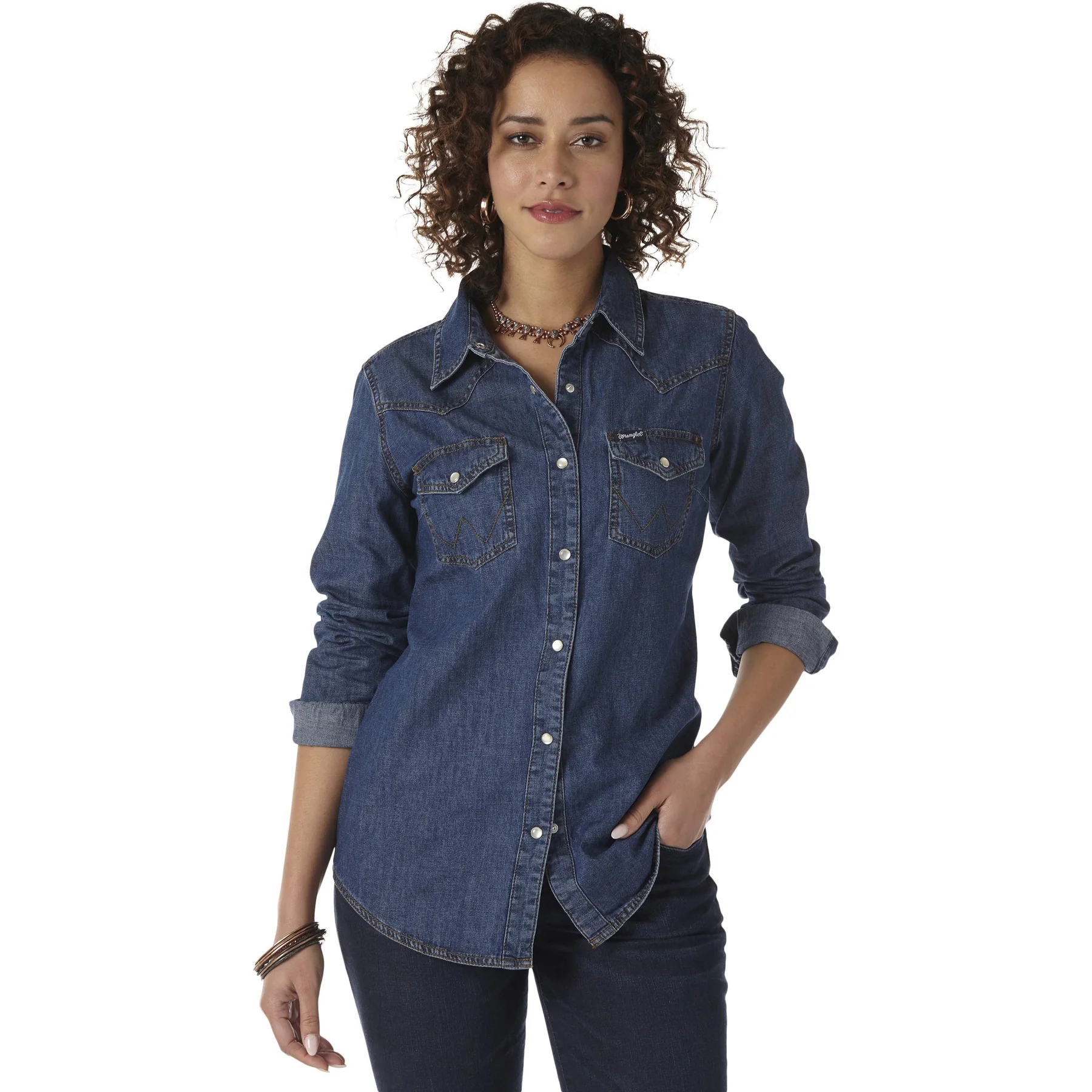 Wranglers Womens Long Sleeve Snap Shirt Denim