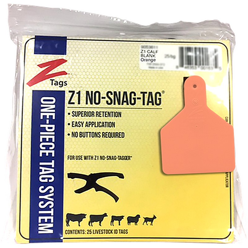 Z1 No Snag Blank Calf Tag Orange 25Ct
