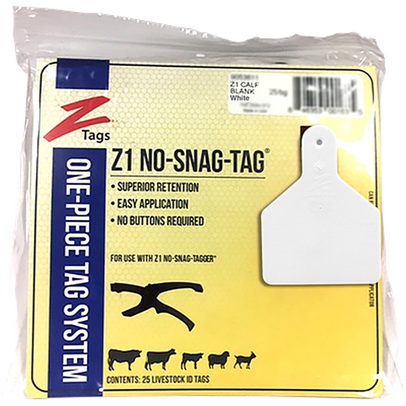Z1 No Snag Blank Calf Tag White 25Ct