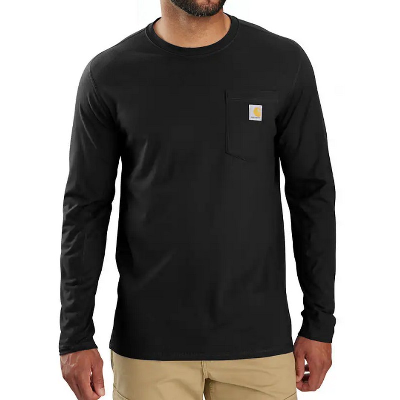 Carhartt Mens Force Long Sleeve Pocket T-Shirt Relaxed Fit Black