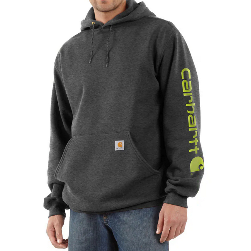Carhartt Mens Hoodie Midweight Loose Fit Sleeve Logo Carbon Heather
