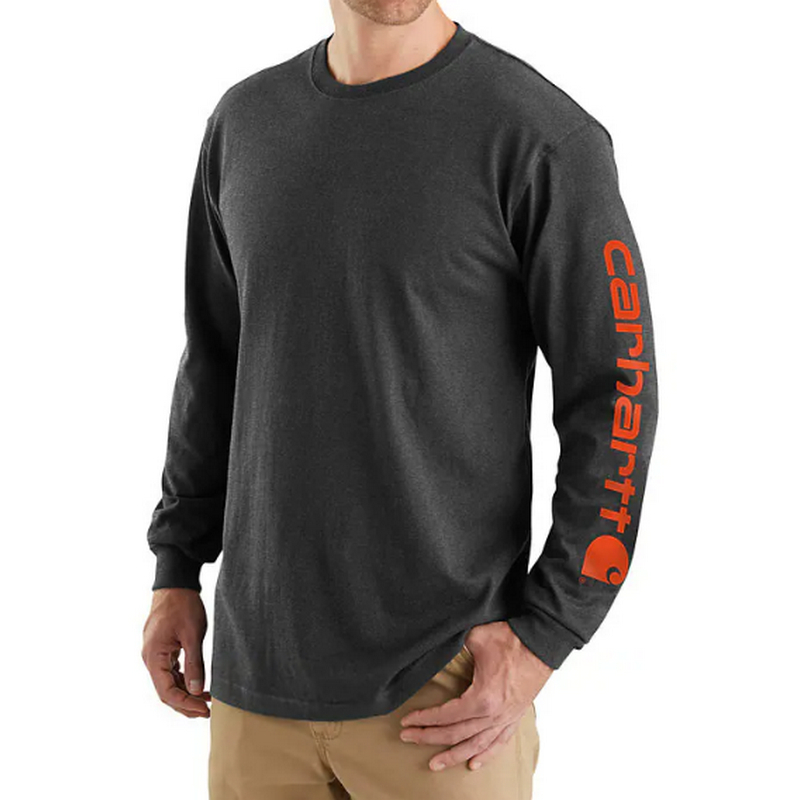 Carhartt Mens Long Sleeve Logo Sleeve Graphic Loose Fit Heavyweight T Shirt Carbon Heather