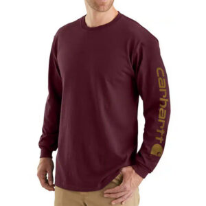 Carhartt Mens Long Sleeve Logo Sleeve Graphic Loose Fit Heavyweight T Shirt Port
