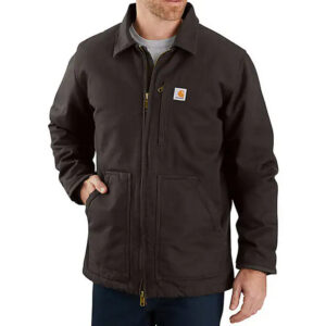 Carhartt Mens Sherpa Lined Field Jacket Loose Fit Washed Duck Dark Brown