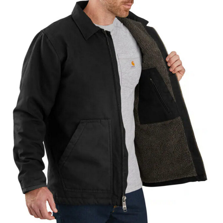 Carhartt Mens Sherpa Lined Field Jacket Loose Fit Washed Duck Dark Brown Inside