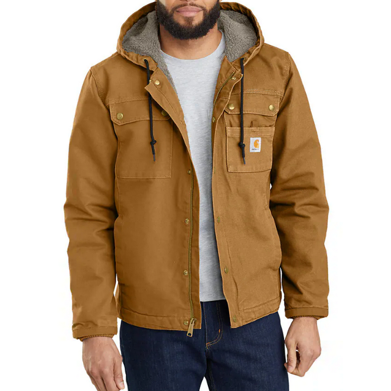 Carhartt Mens Sherpa Lined Utility Jacket Relaxed Fit Washed Duck Carhartt Brown