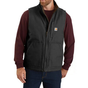 Carhartt Mens Sherpa Lined Vest Loose Fit Washed Duck Black