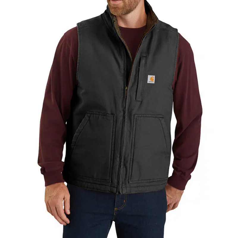 Carhartt Mens Sherpa Lined Vest Loose Fit Washed Duck Black