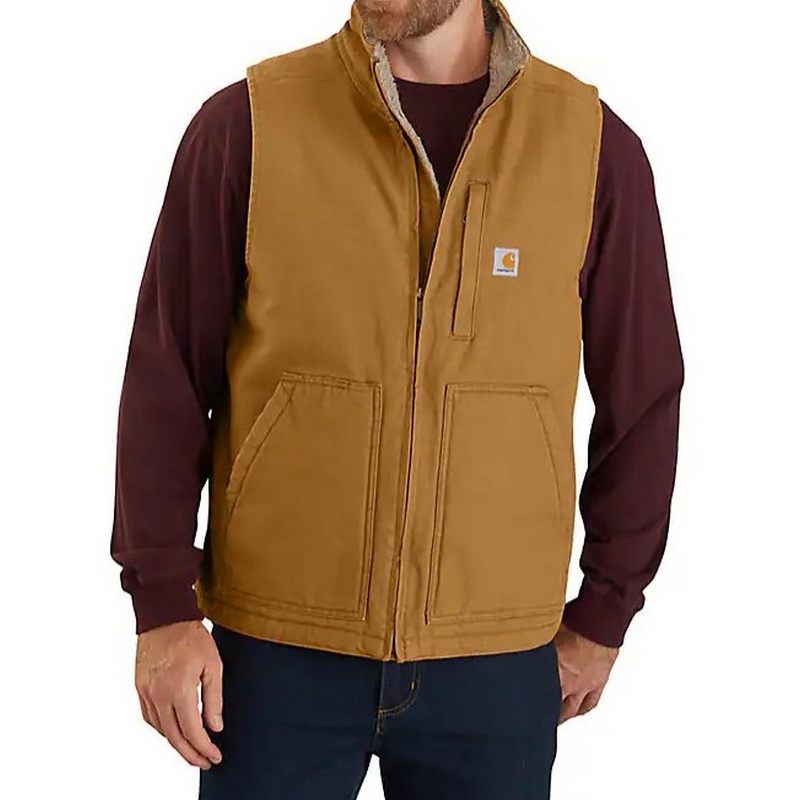 Carhartt Mens Sherpa Lined Vest Loose Fit Washed Duck Carhartt Brown