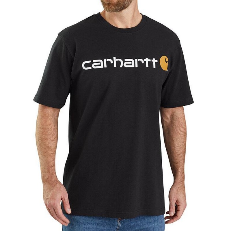 Carhartt Mens Short Sleeve Logo T-Shirt Loose Fit Heavyweight Black