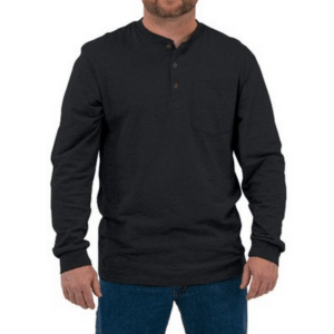 Key Mens Heavyweight Long Sleeve Pocket Henley Shirt Black