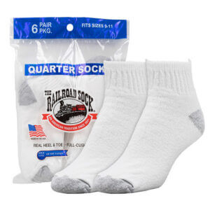 Railroad Sock Inc Mens Quarter Sock White 6-Pair