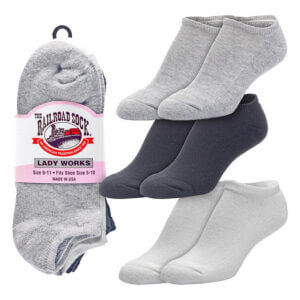 Railroad Sock Inc Womens No Show Sock Gray White Black 3 Pair
