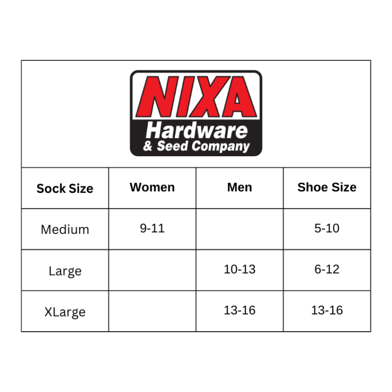 Sock Size Chart Nixa Hardware