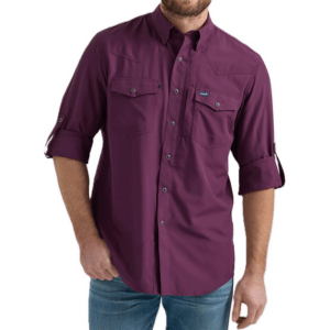Wrangler Mens Western Performance Snap Shirt Plum