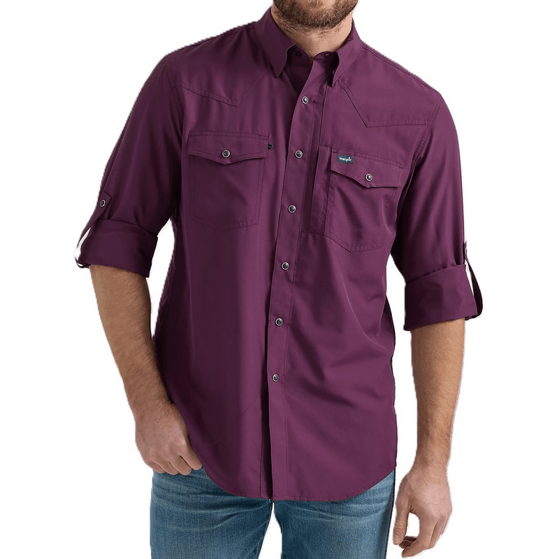 Wrangler Mens Western Performance Snap Shirt Plum