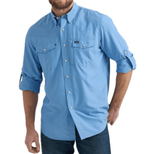 Wrangler Mens Western Performance Snap Shirt Sky Blue