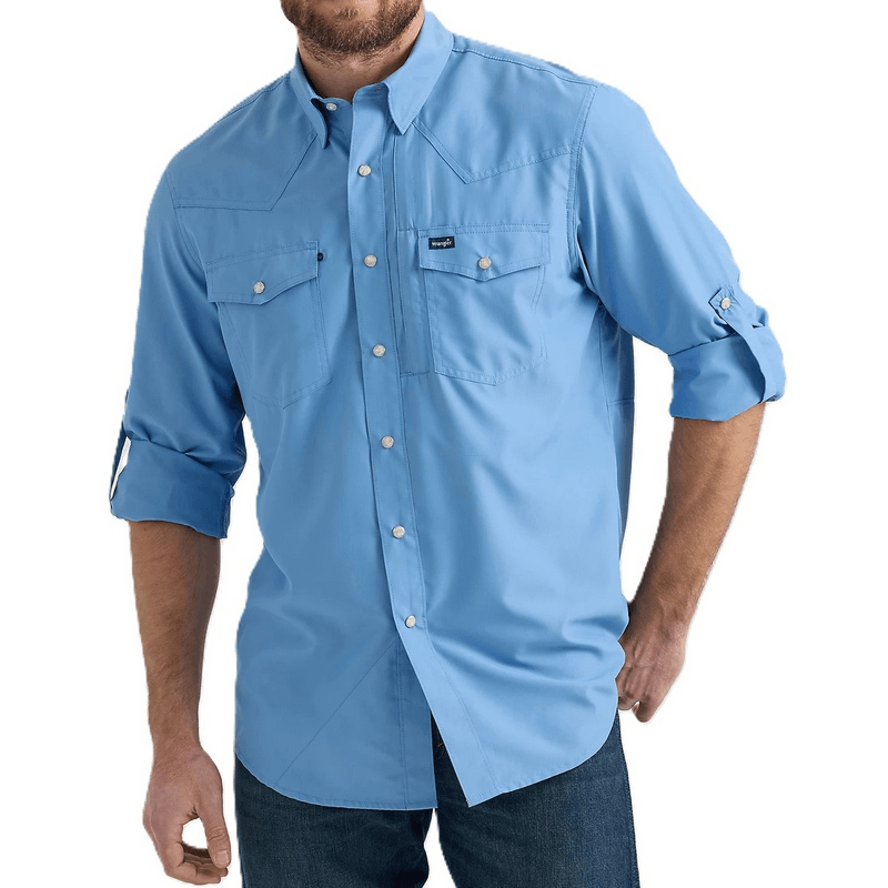 Wrangler Mens Western Performance Snap Shirt Sky Blue