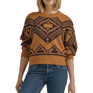 Wrangler Womens Retro Southwestern Pullover Sweater Jewel Brown