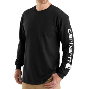 Carhartt Mens Loose Fit Heavyweight Long-Sleeve Logo Sleeve Graphic T-Shirt Black