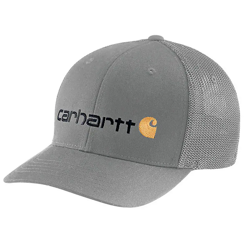 Carhartt Rugged Flex Fitted Canvas Mesh Back Logo Graphic Cap Asphalt