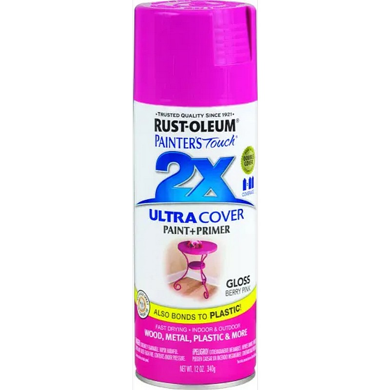 Rust Oleum 2X Ultra Cover Spray Paint & Primer Gloss Berry Pink 12 oz